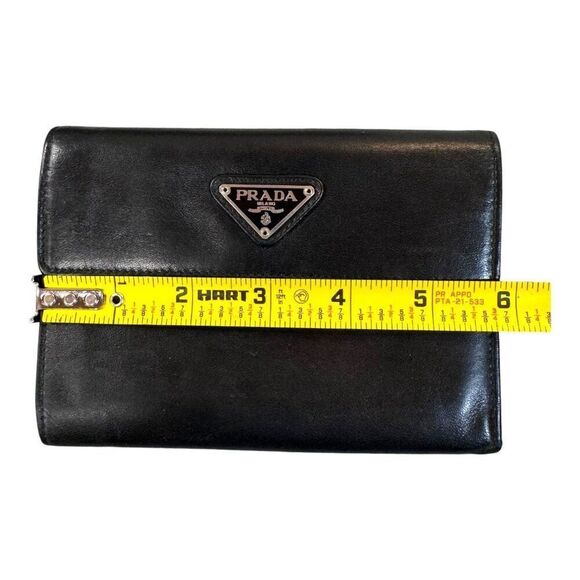 Prada Black Leather Tri-Fold Wallet With Box & Card Holder Gift Made In Italy - Picture 7 of 8